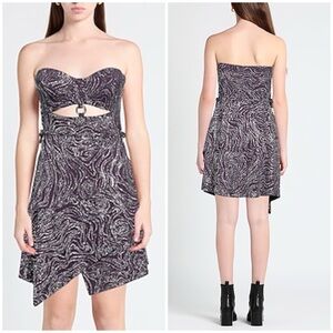 NWT Del Core Strapless Glitter Sparkle Mini Dress Purple Silver Metal Cup Sz 40